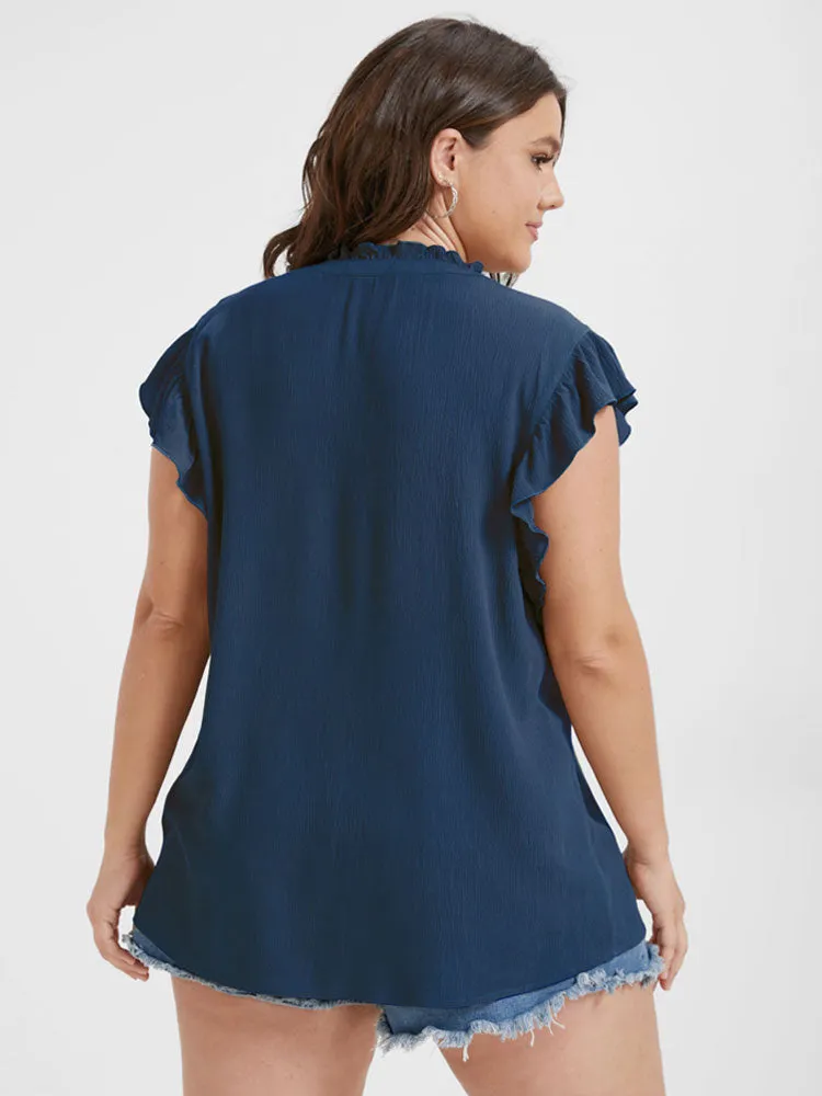 Solid V Neck Ruffles Sleeve Blouse sold by Bloomchic product image thumbnail 2