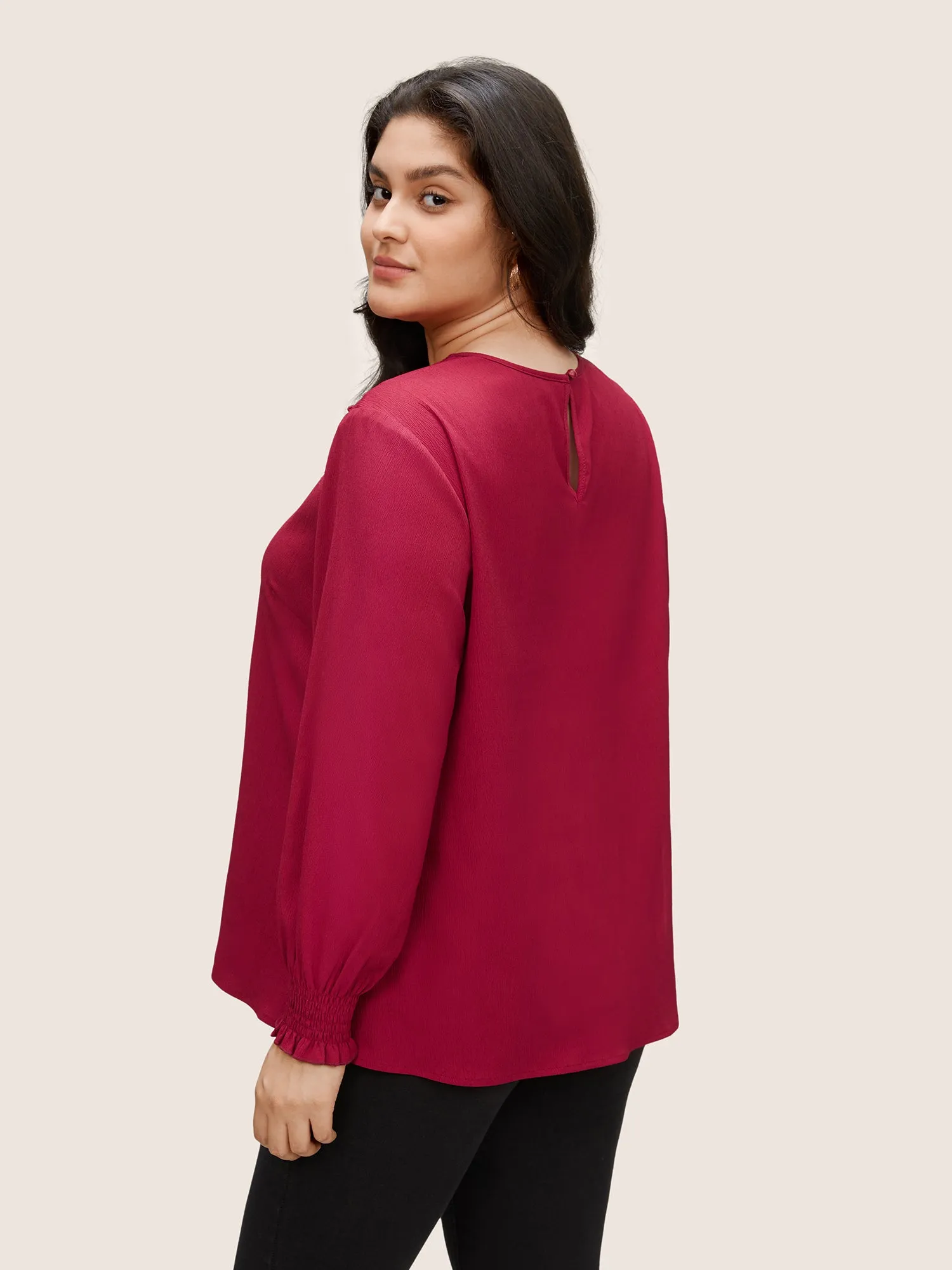 Lace Patchwork Shirred Crinkle Gauze Blouse sold by Bloomchic product image thumbnail 4