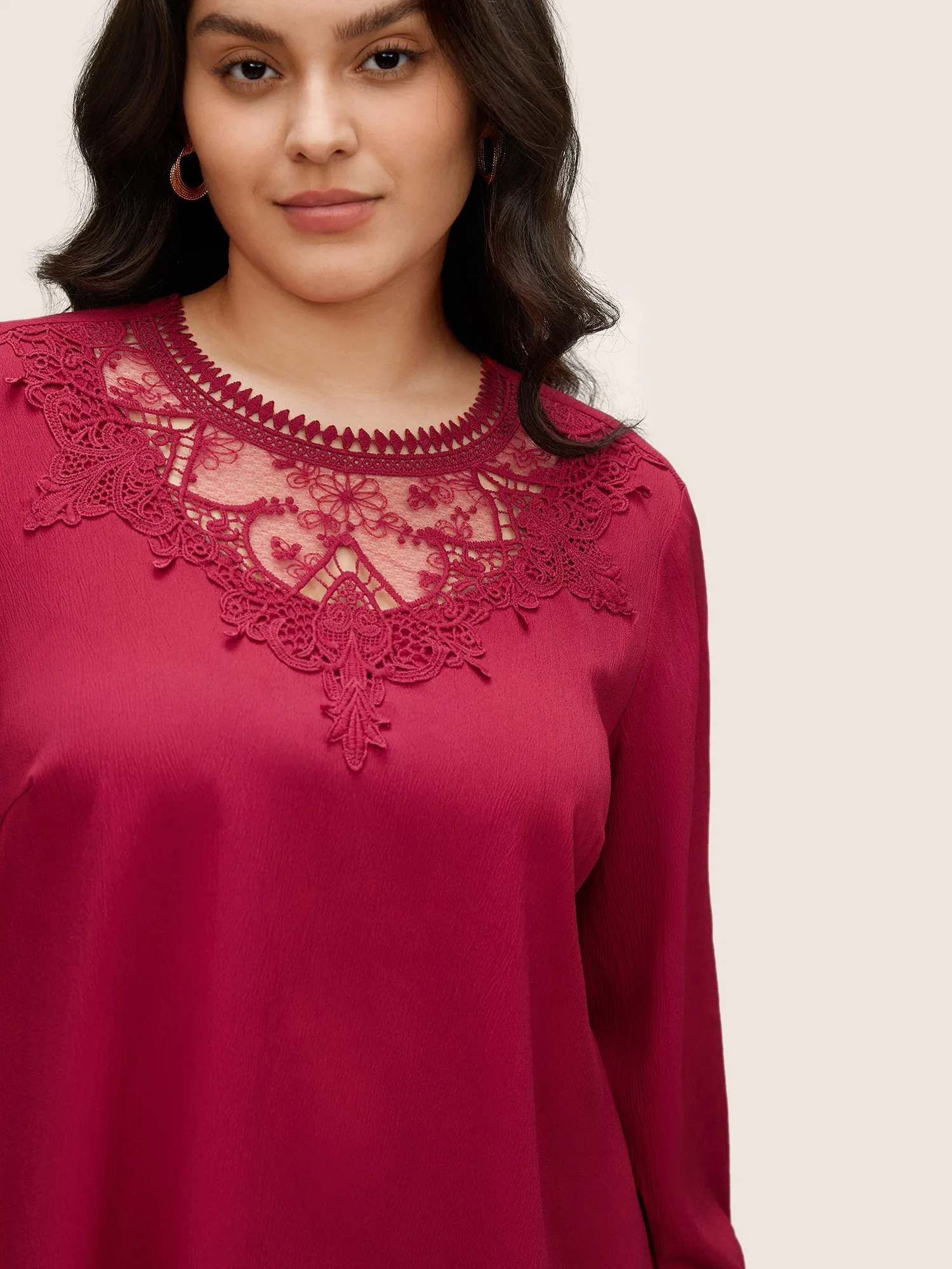 Lace Patchwork Shirred Crinkle Gauze Blouse sold by Bloomchic product image thumbnail 3