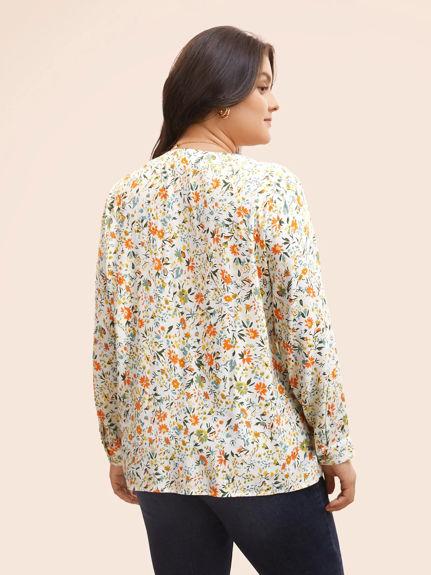 Floral Notched Gathered Cuff Blouse sold by Bloomchic product image thumbnail 5