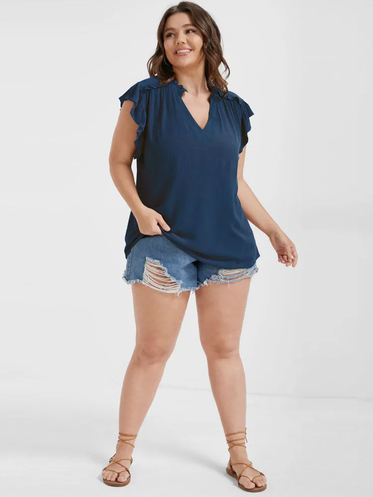 Solid V Neck Ruffles Sleeve Blouse sold by Bloomchic product image thumbnail 5