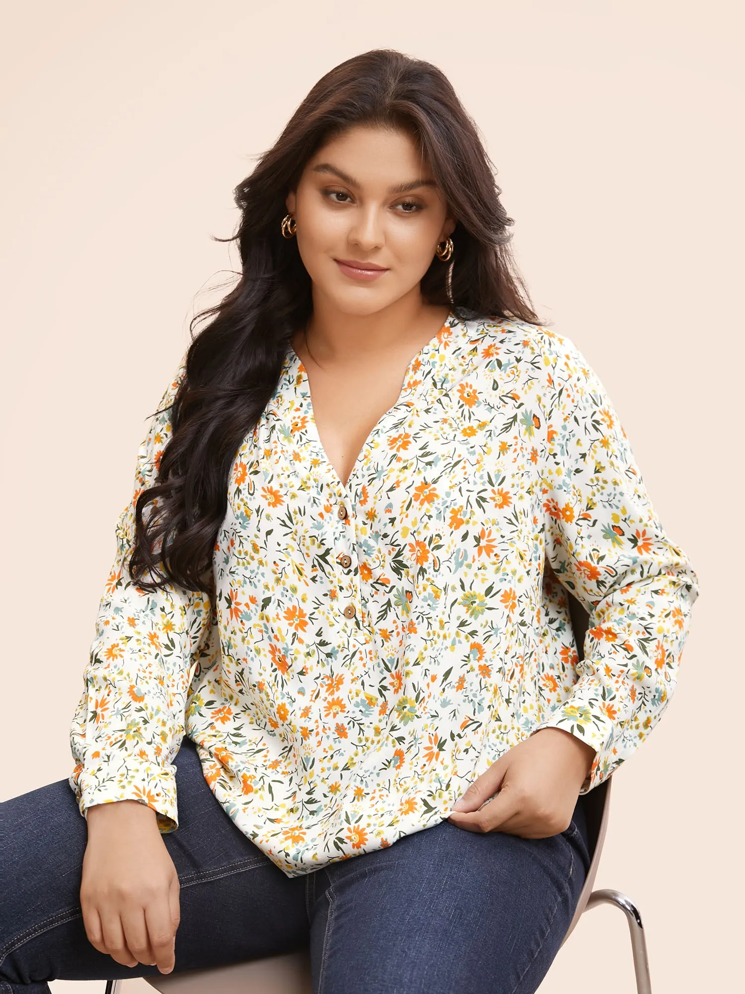 Floral Notched Gathered Cuff Blouse sold by Bloomchic product image thumbnail 2