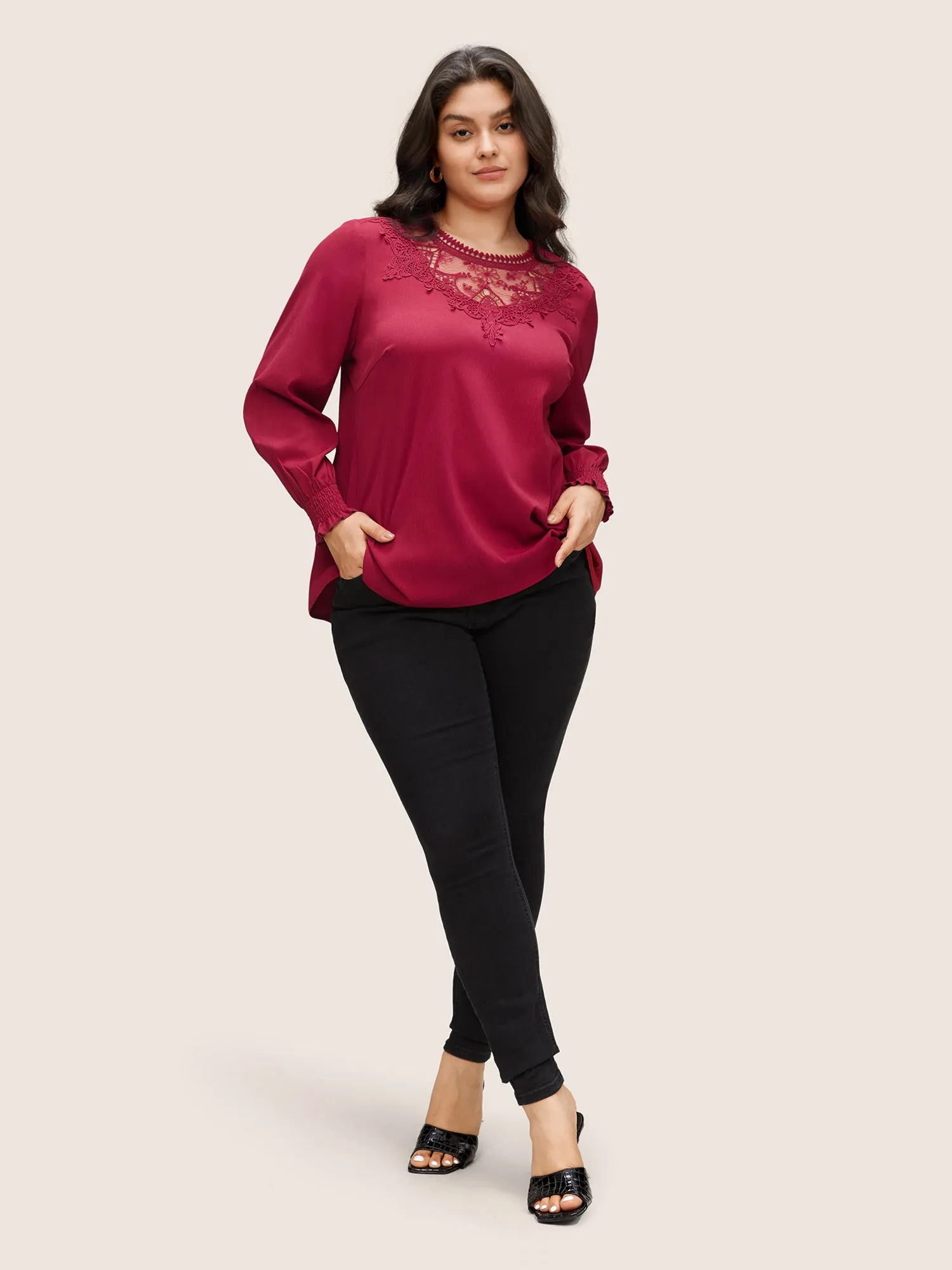 Lace Patchwork Shirred Crinkle Gauze Blouse sold by Bloomchic product image thumbnail 2