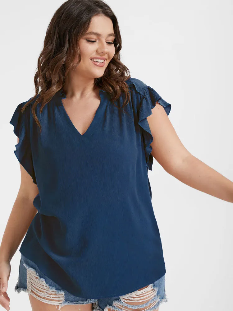 Solid V Neck Ruffles Sleeve Blouse sold by Bloomchic product image thumbnail 4