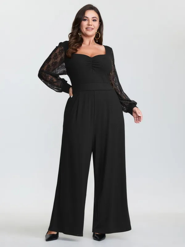 Lace Sleeve Sweetheart Neckline Jumpsuit sold by Bloomchic