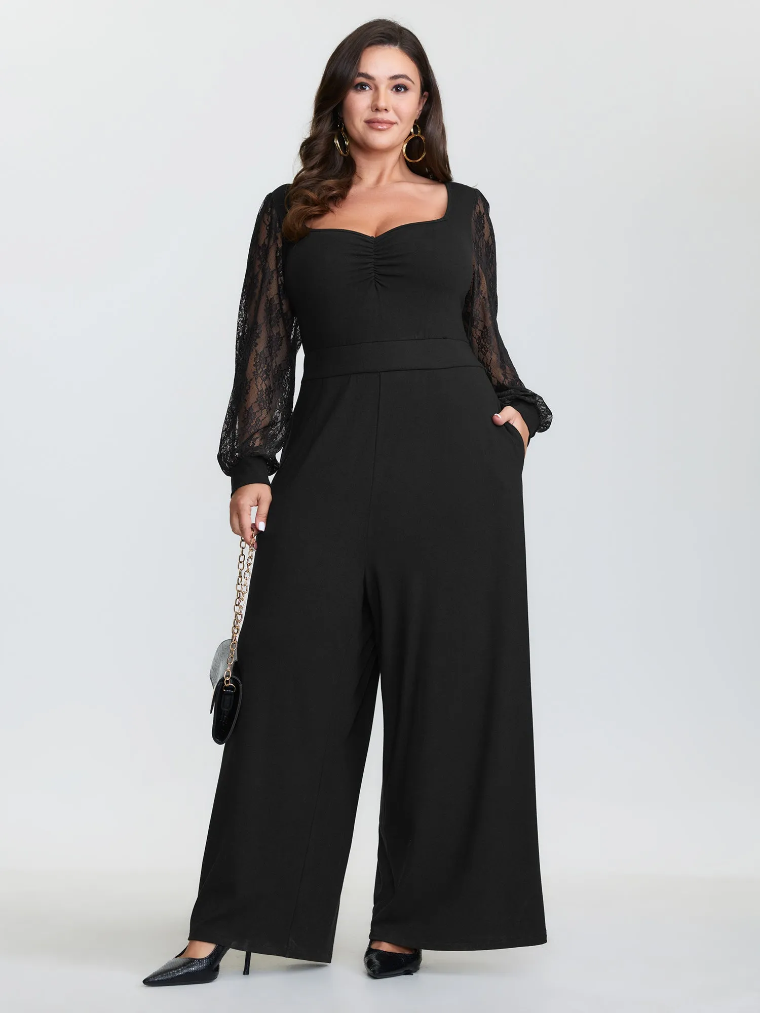 Lace Sleeve Sweetheart Neckline Jumpsuit sold by Bloomchic product image thumbnail 3