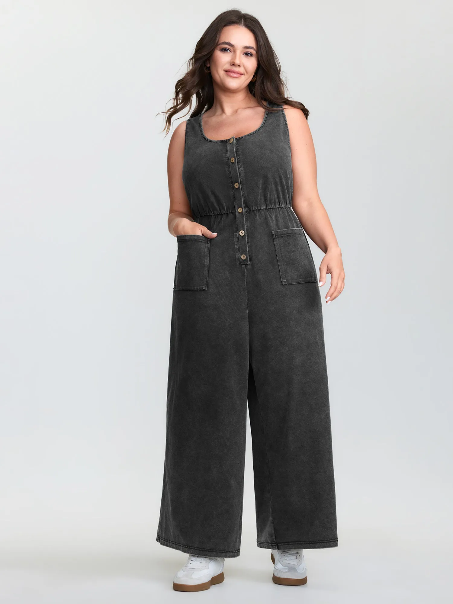 Vintage Pockets Button-Front Jumpsuit sold by Bloomchic product image thumbnail 3