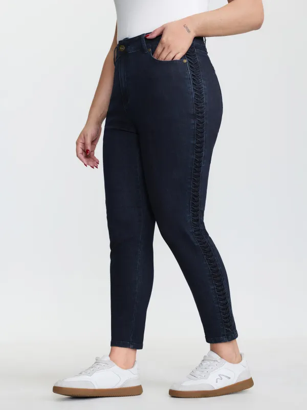Mid-Rise Ruched Side Skinny-Fit Jeans made by Bloomchic