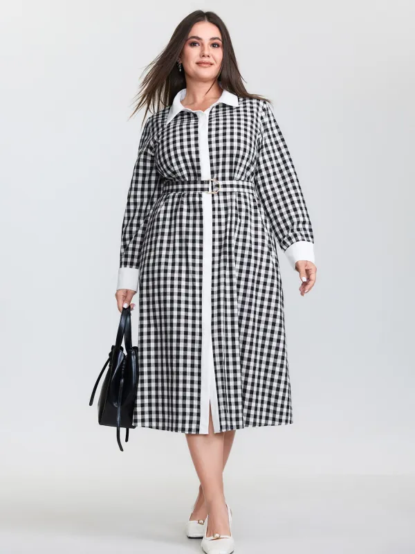 Checkered Pattern Color Contrast Shirt Midi Dress sold by Bloomchic