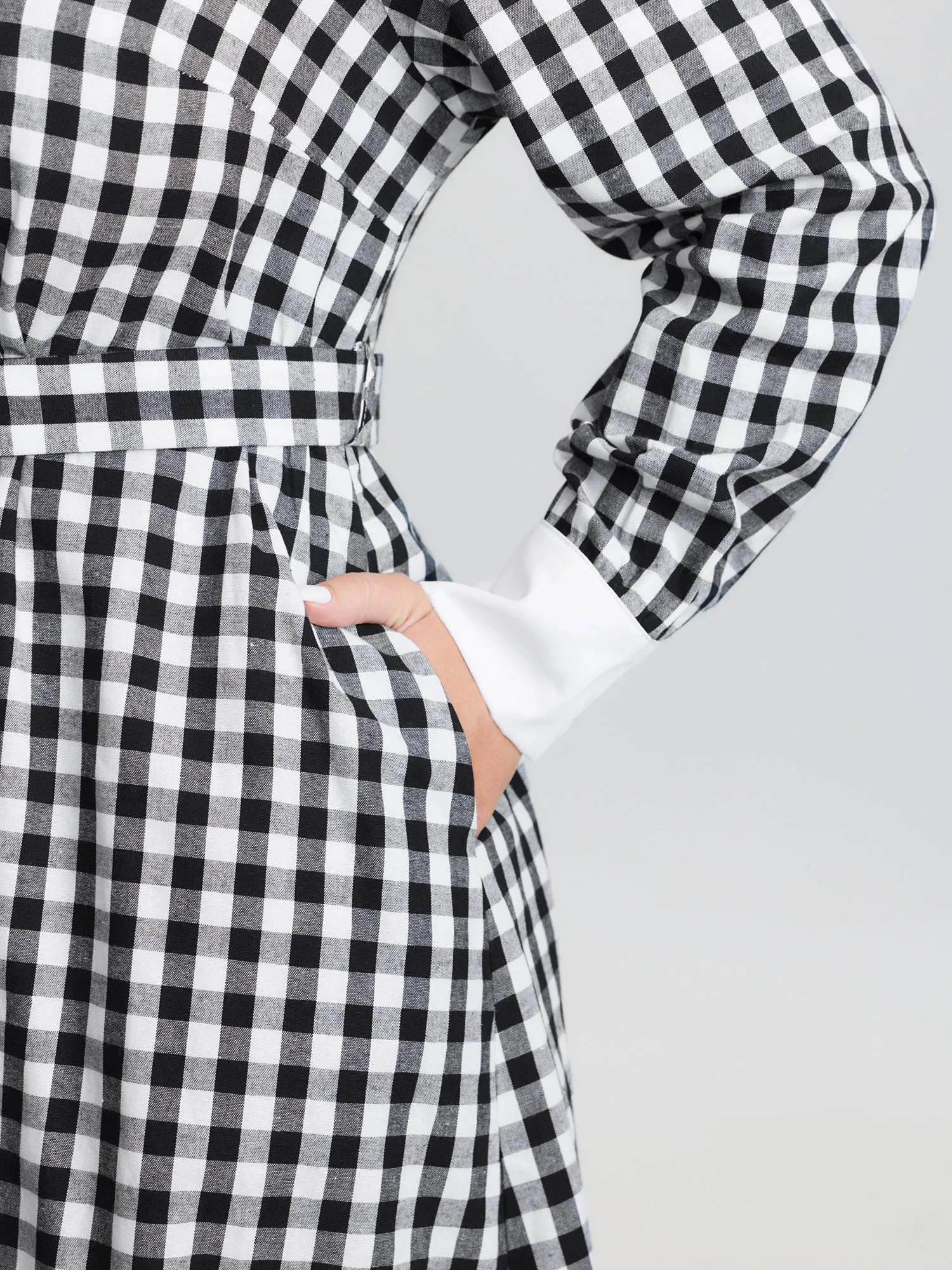Checkered Pattern Color Contrast Shirt Midi Dress sold by Bloomchic product image thumbnail 3