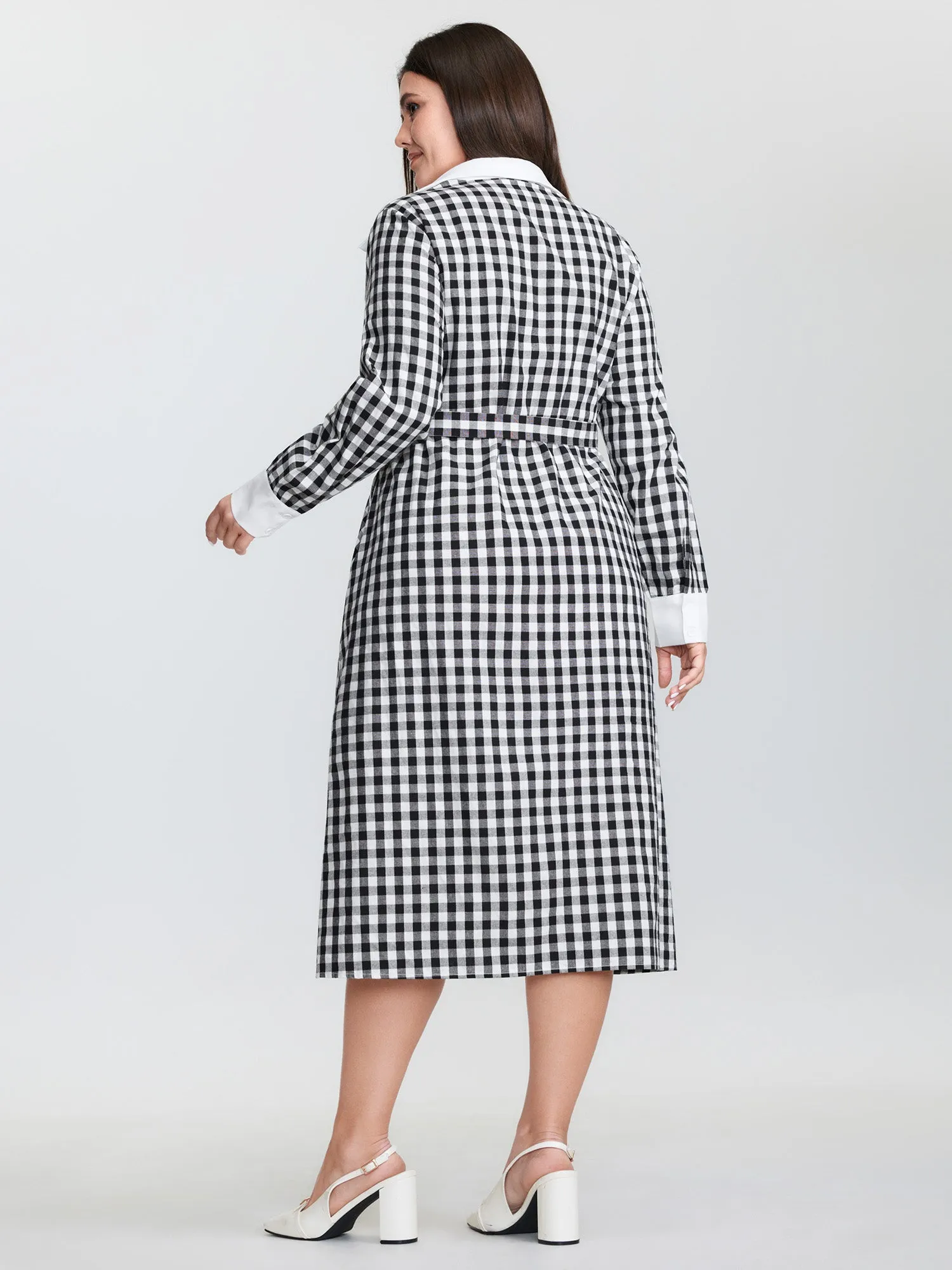 Checkered Pattern Color Contrast Shirt Midi Dress sold by Bloomchic product image thumbnail 5