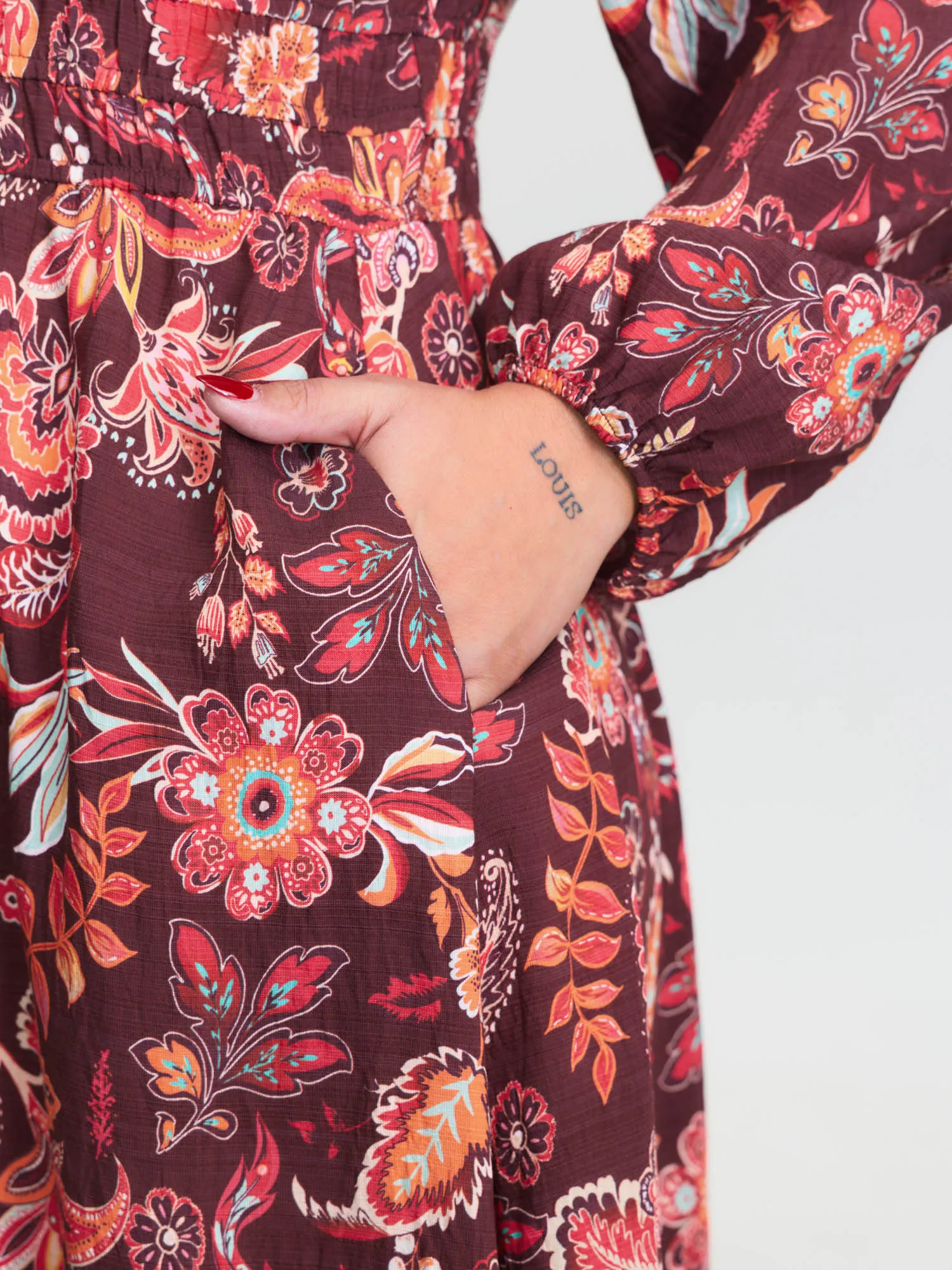 Boho Floral Print Cinched-Waist Maxi Dress sold by Bloomchic product image thumbnail 4