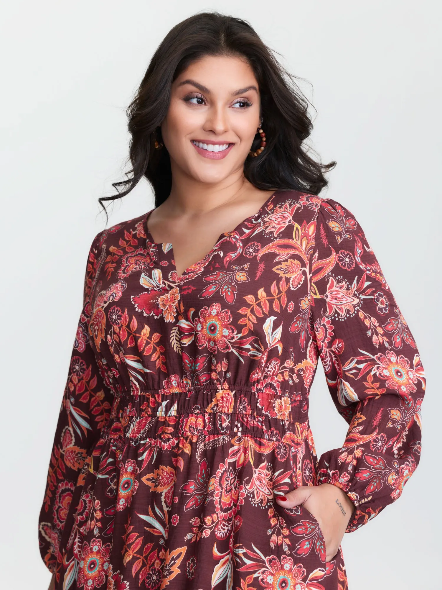 Boho Floral Print Cinched-Waist Maxi Dress sold by Bloomchic product image thumbnail 3