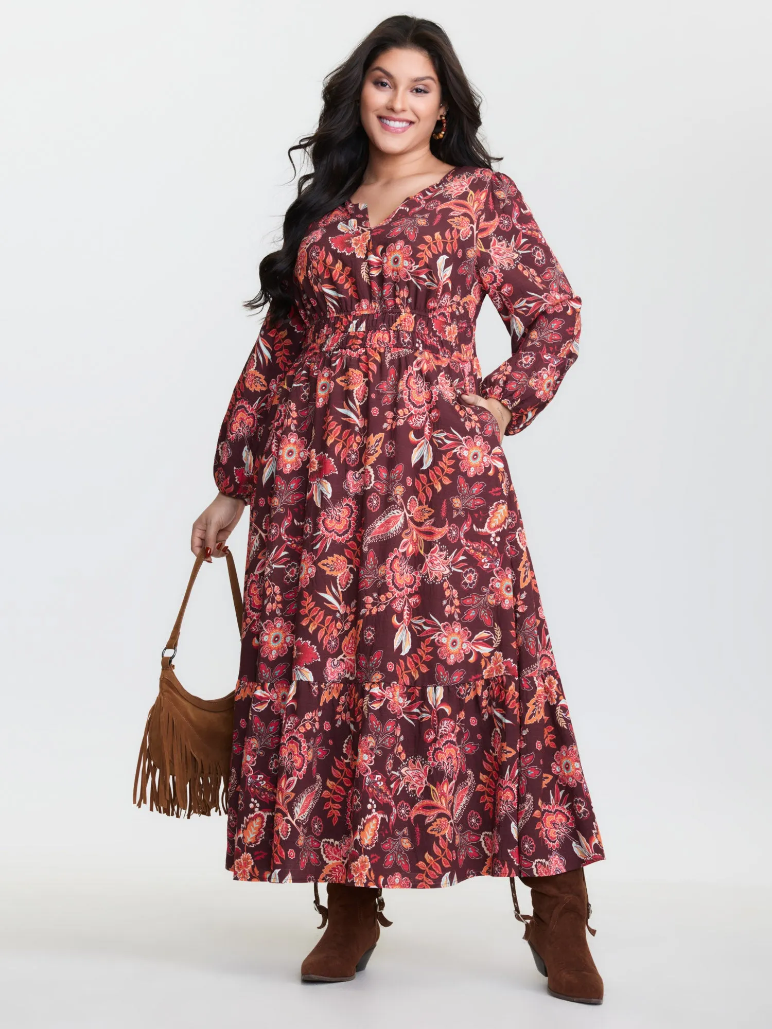 Boho Floral Print Cinched-Waist Maxi Dress sold by Bloomchic product image thumbnail 2