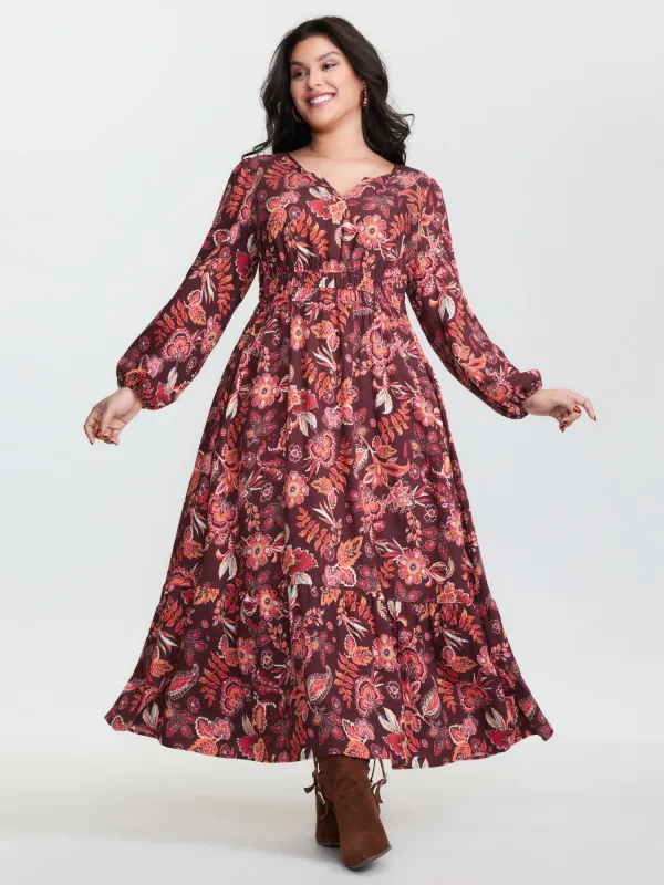 Boho Floral Print Cinched-Waist Maxi Dress sold by Bloomchic