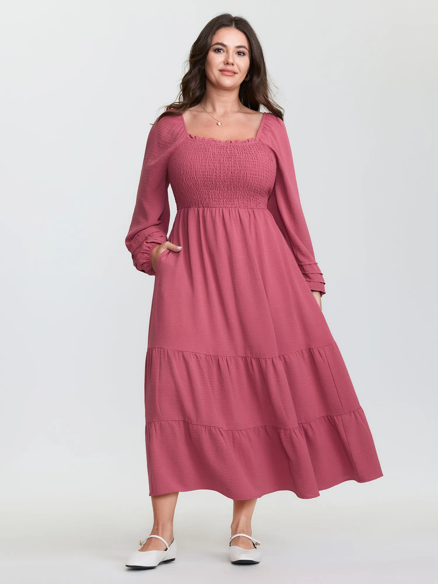 Shirred Bodice Pockets Tiered Maxi Dress sold by Bloomchic product image thumbnail 3