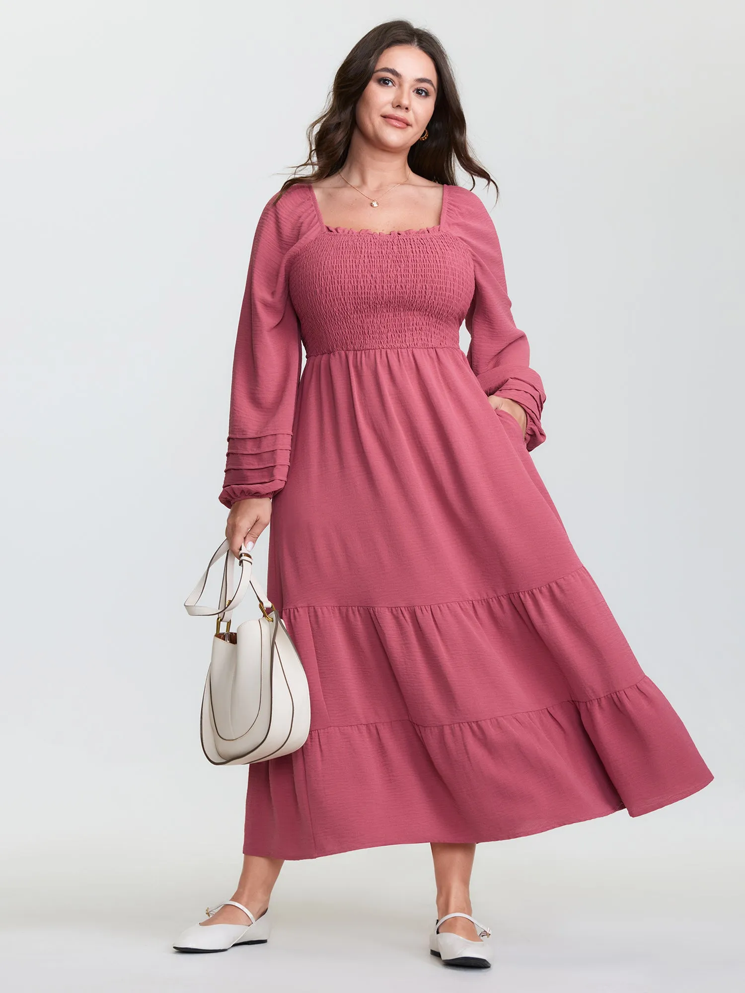 Shirred Bodice Pockets Tiered Maxi Dress sold by Bloomchic