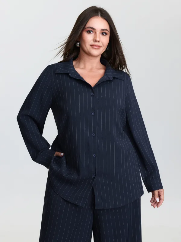 Striped Waist-Tie Button-Down Blouse sold by Bloomchic