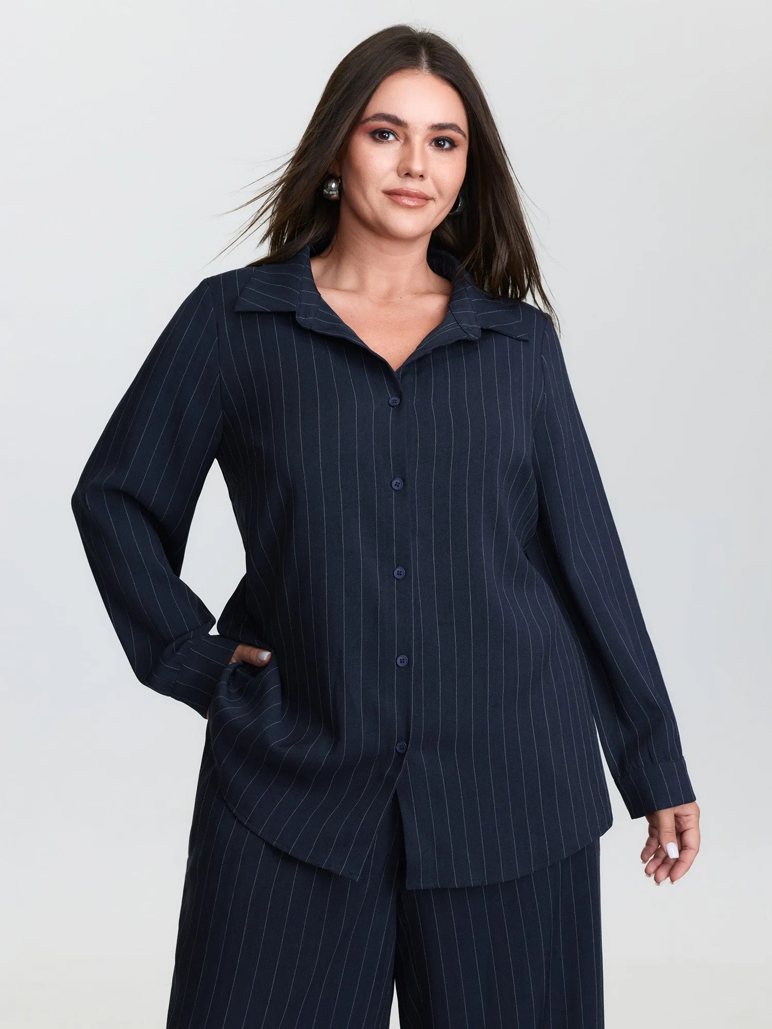 Striped Waist-Tie Button-Down Blouse sold by Bloomchic