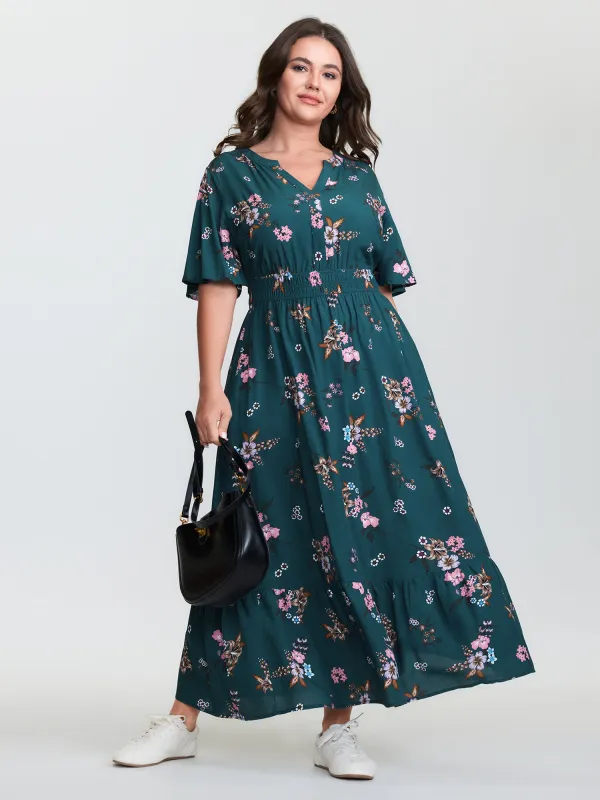 Floral Print Pockets Notched Collar Maxi Dress sold by Bloomchic