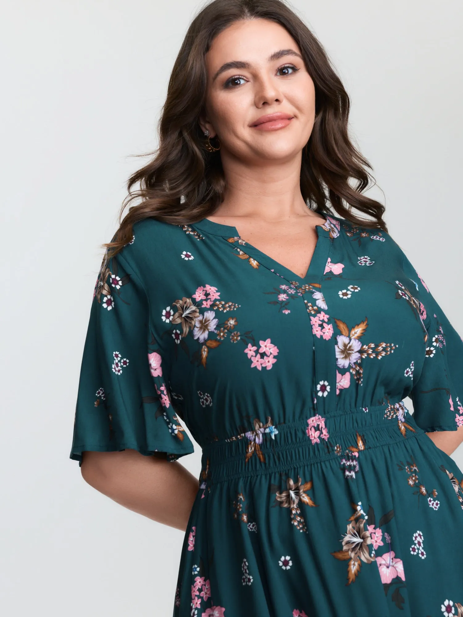 Floral Print Pockets Notched Collar Maxi Dress sold by Bloomchic product image thumbnail 2