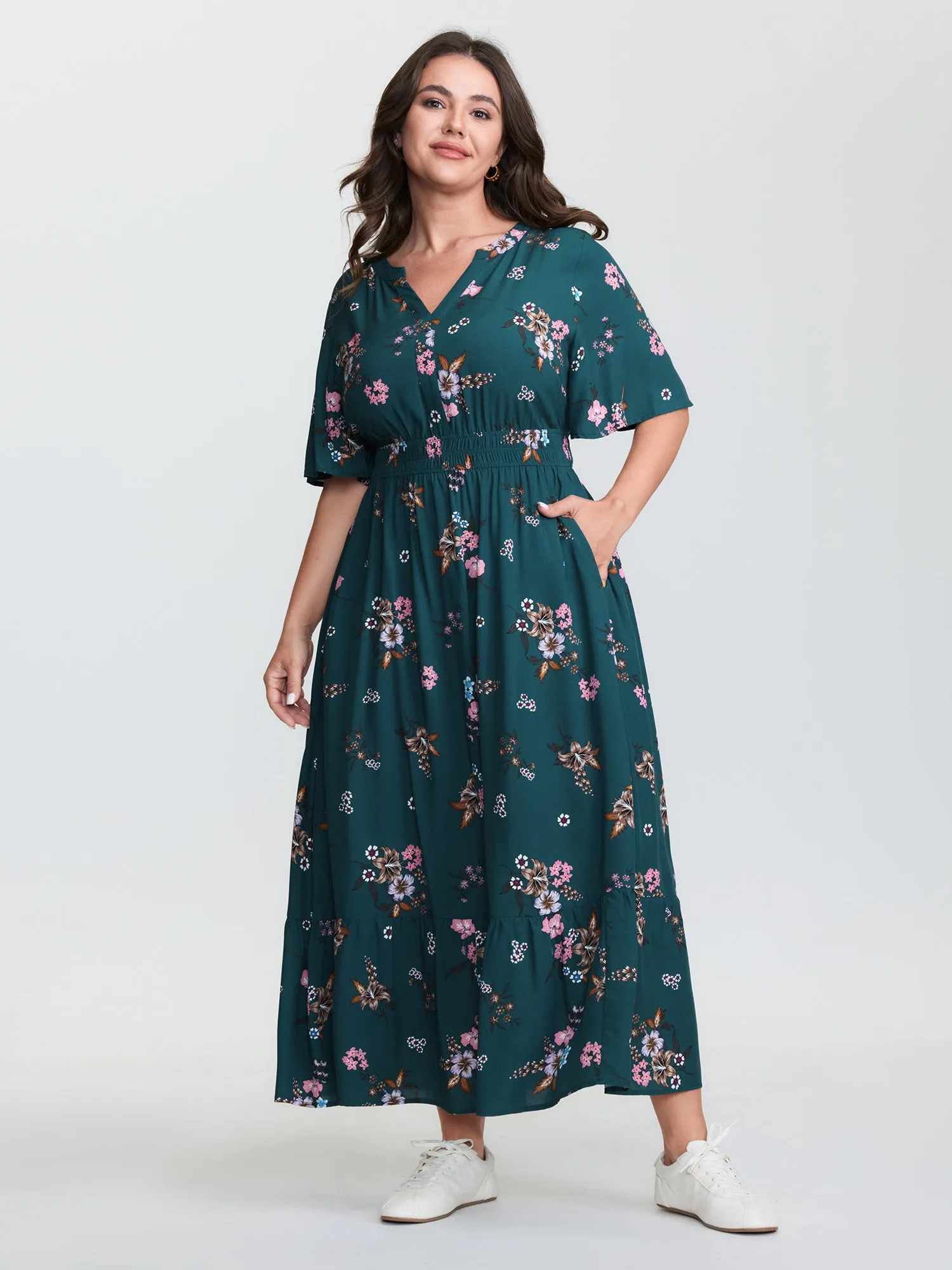 Floral Print Pockets Notched Collar Maxi Dress sold by Bloomchic product image thumbnail 3