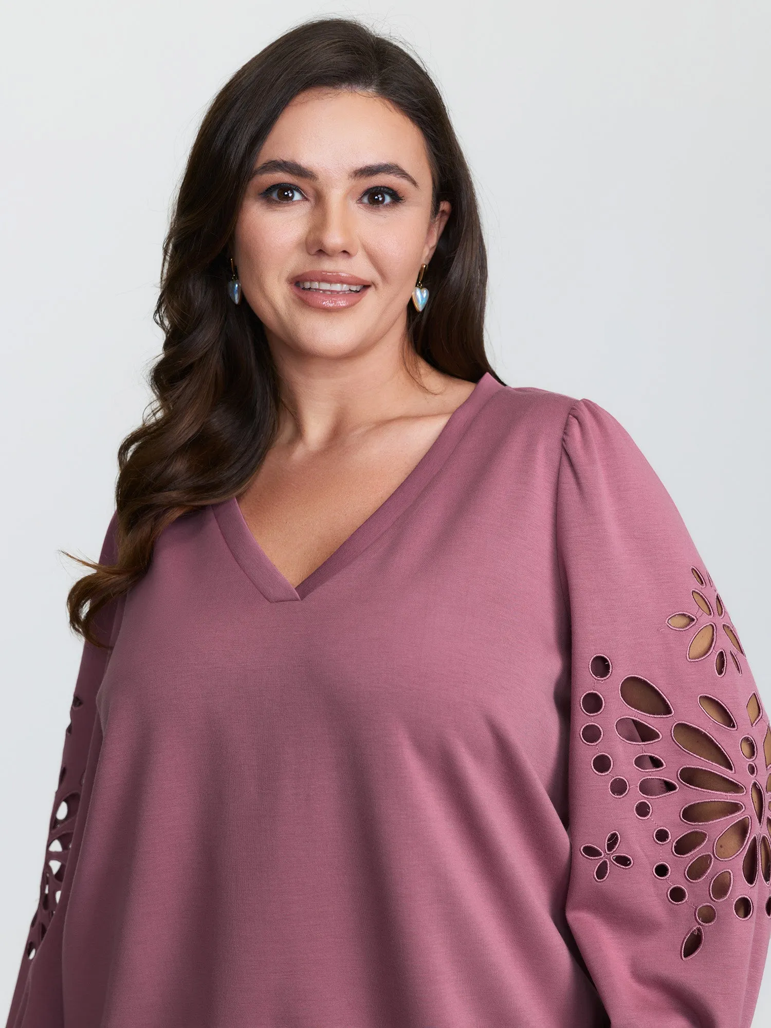 Cut-Out Embroidered Sleeve Rayon Sweatshirt sold by Bloomchic product image thumbnail 2