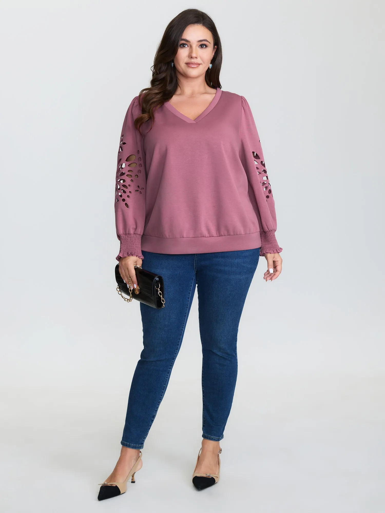 Cut-Out Embroidered Sleeve Rayon Sweatshirt sold by Bloomchic product image thumbnail 3