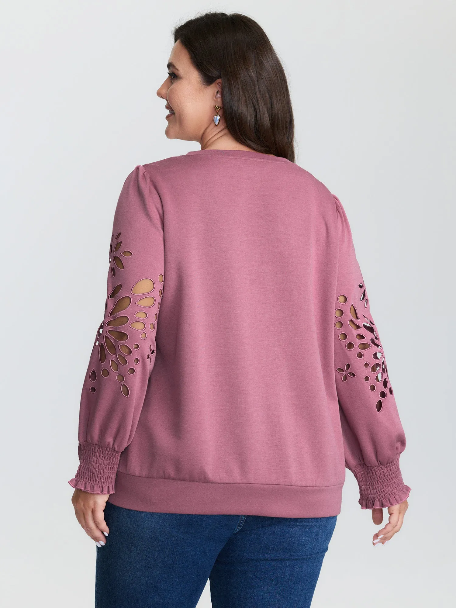 Cut-Out Embroidered Sleeve Rayon Sweatshirt sold by Bloomchic product image thumbnail 5