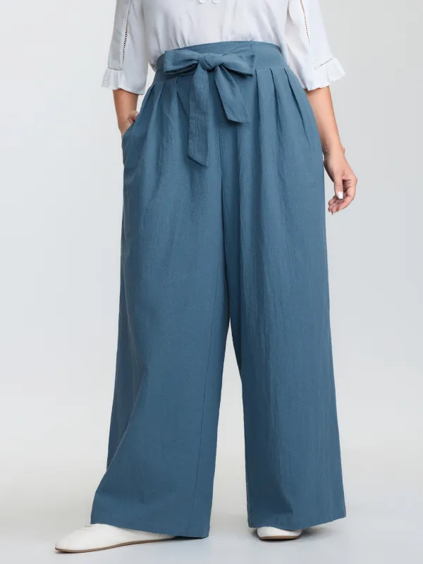 Pure Cotton Shirred Wide-Waistband Pants made by Bloomchic