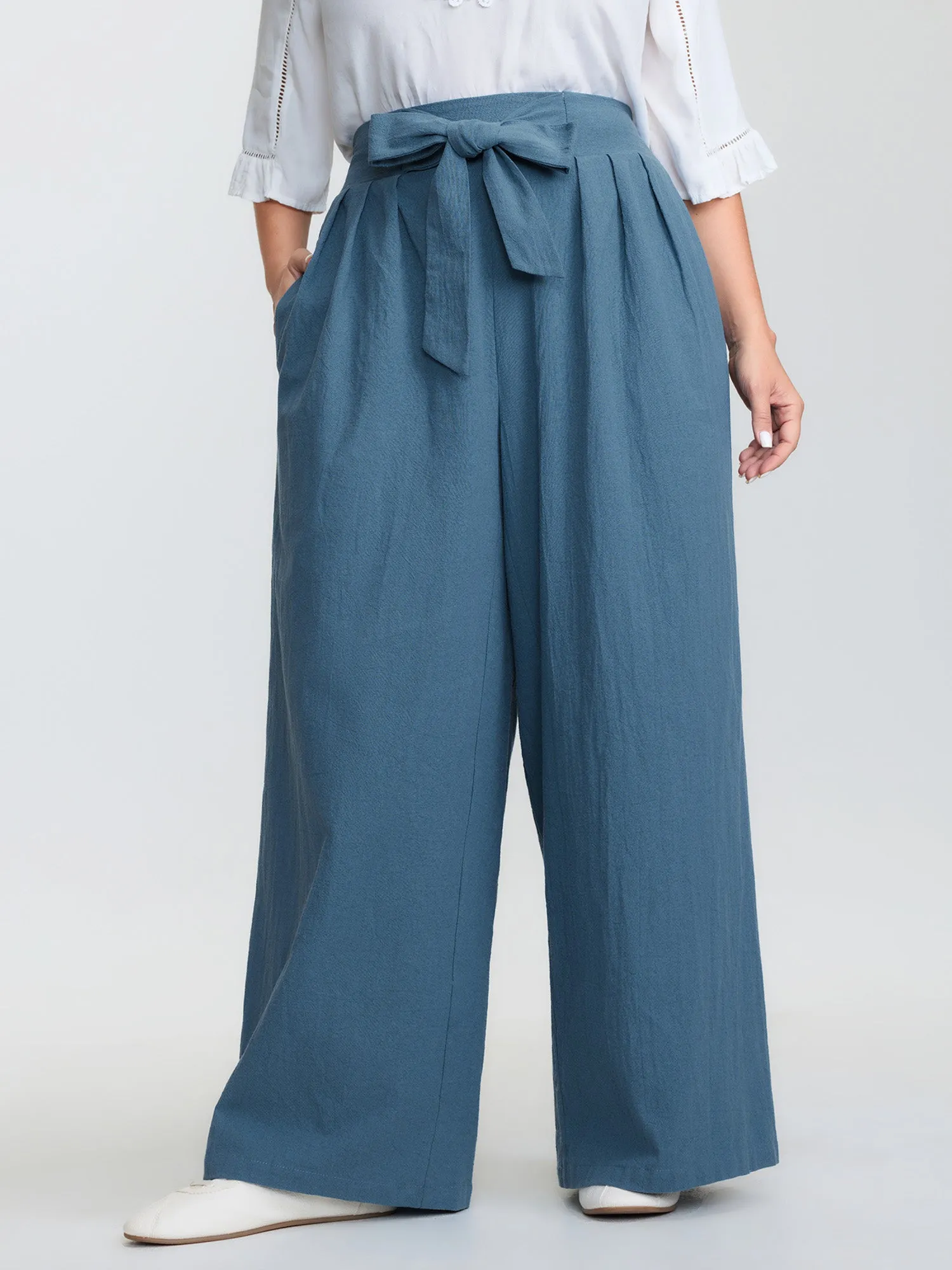Pure Cotton Shirred Wide-Waistband Pants sold by Bloomchic