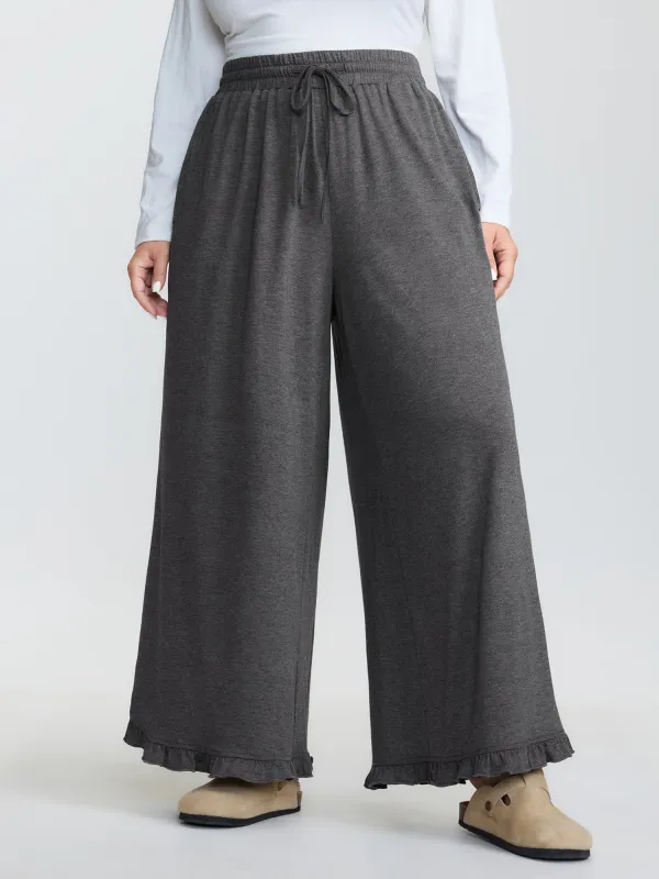 Supersoft Drawstring Waist Ruffled Hem Pants made by Bloomchic