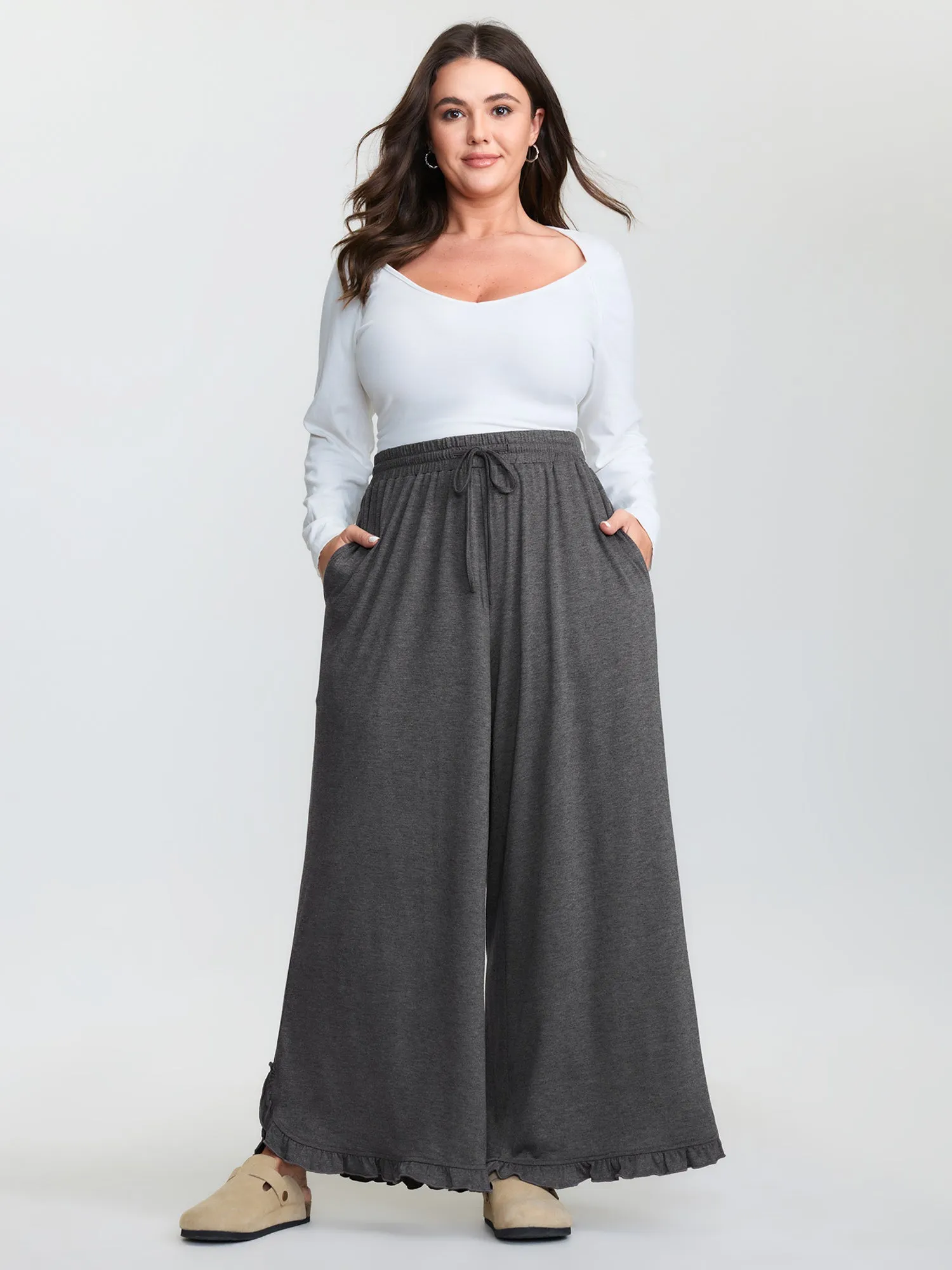 Supersoft Drawstring Waist Ruffled Hem Pants sold by Bloomchic product image thumbnail 2