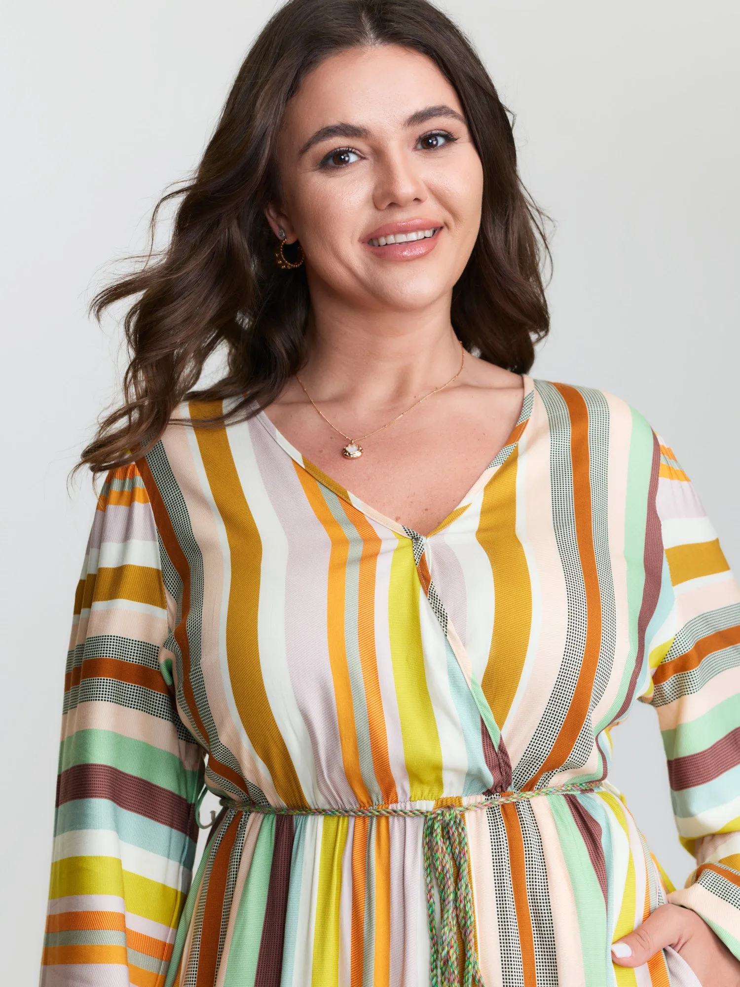 Supersoft Striped Wrap Neckline Midi Dress sold by Bloomchic product image thumbnail 2