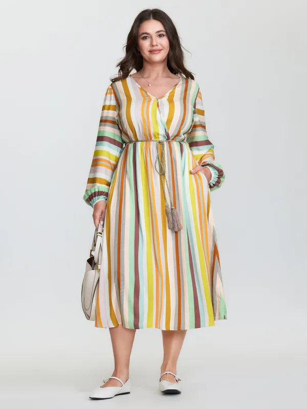 Supersoft Striped Wrap Neckline Midi Dress made by Bloomchic