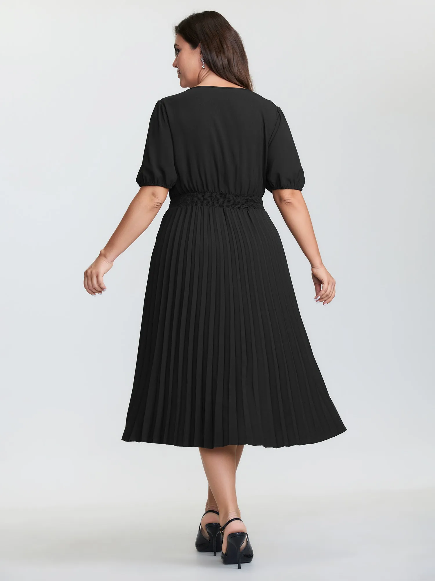 Rhinestone Trim Stitch Plicated Detail Midi Dress sold by Bloomchic product image thumbnail 4