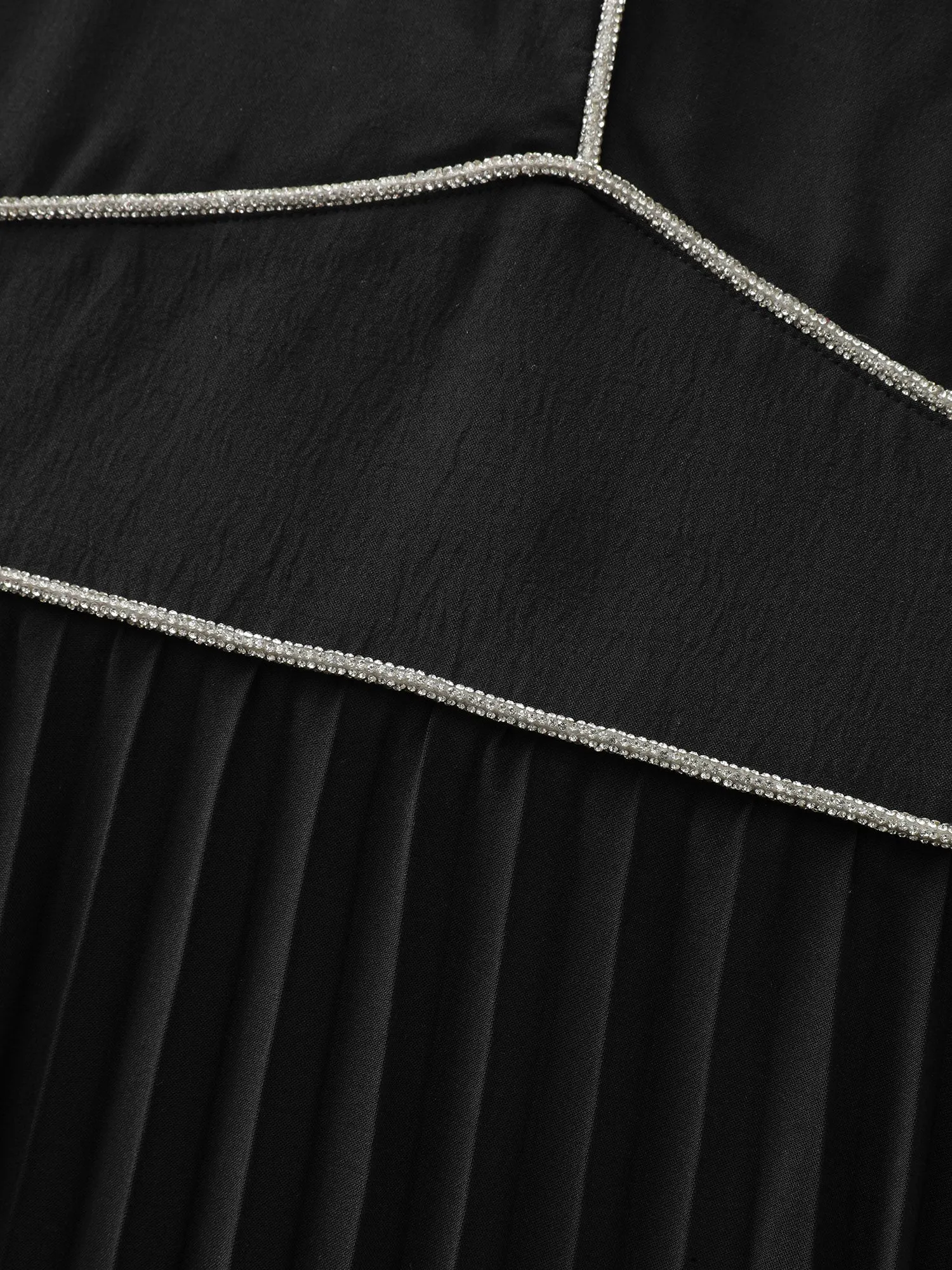 Rhinestone Trim Stitch Plicated Detail Midi Dress sold by Bloomchic product image thumbnail 5