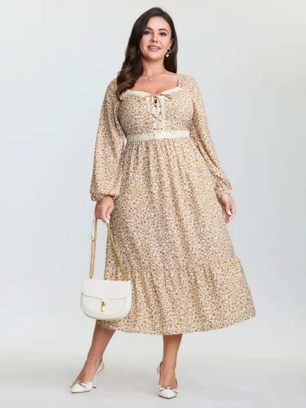 Retro Floral Print Lace Trim Midi Dress sold by Bloomchic