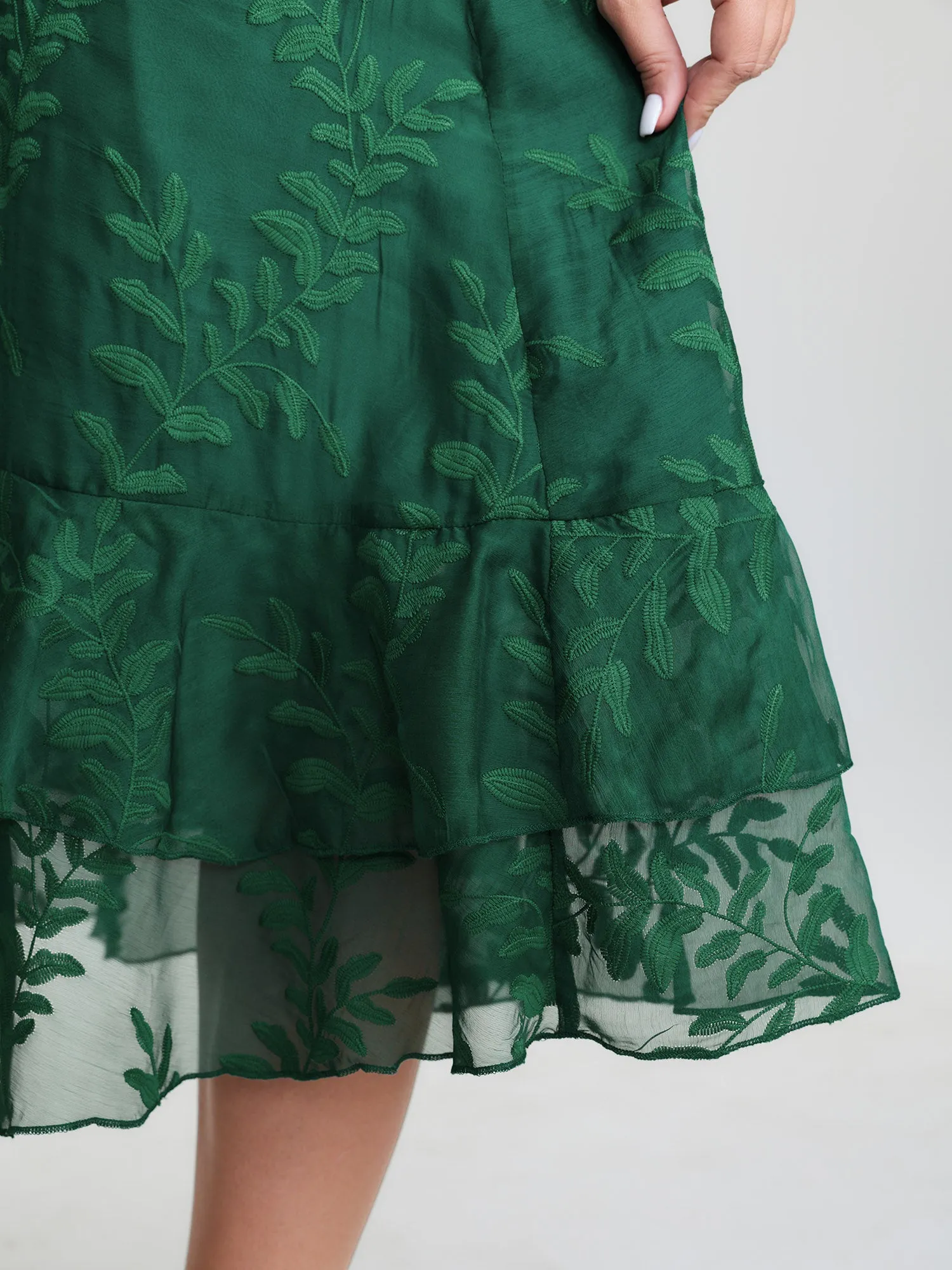 Floral Embroidered Layered Hem Midi Dress sold by Bloomchic product image thumbnail 5