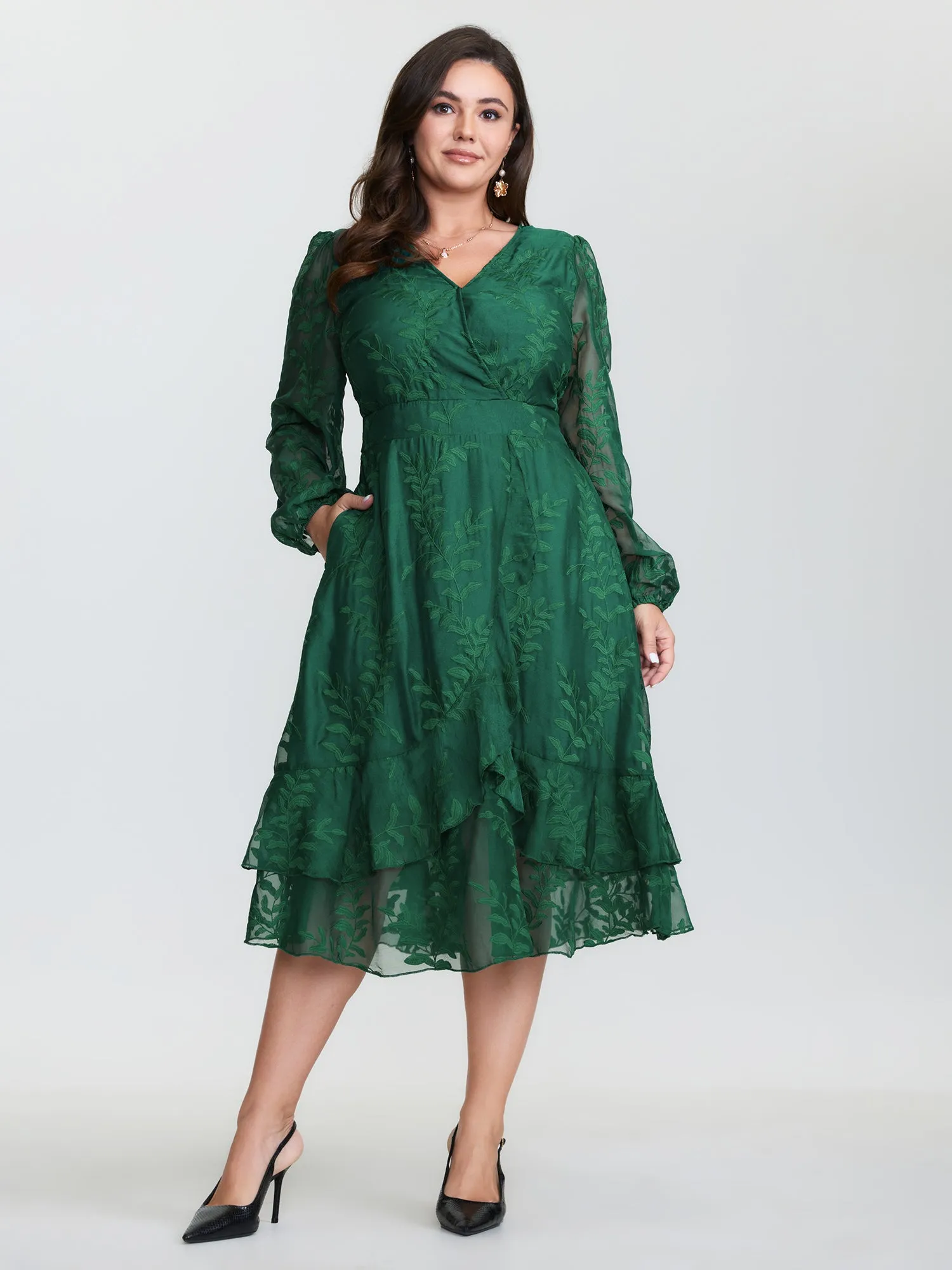 Floral Embroidered Layered Hem Midi Dress sold by Bloomchic product image thumbnail 3