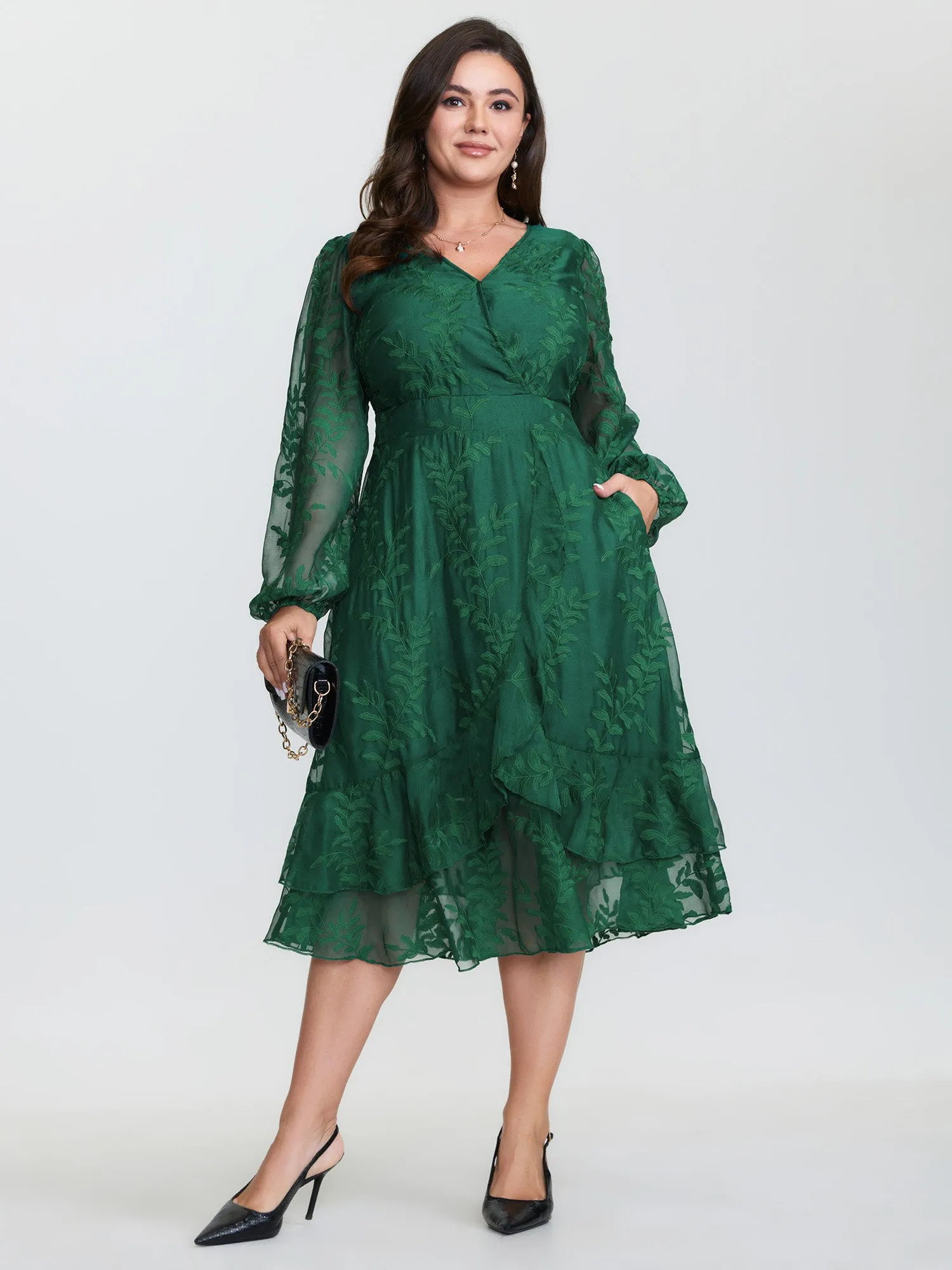 Floral Embroidered Layered Hem Midi Dress sold by Bloomchic