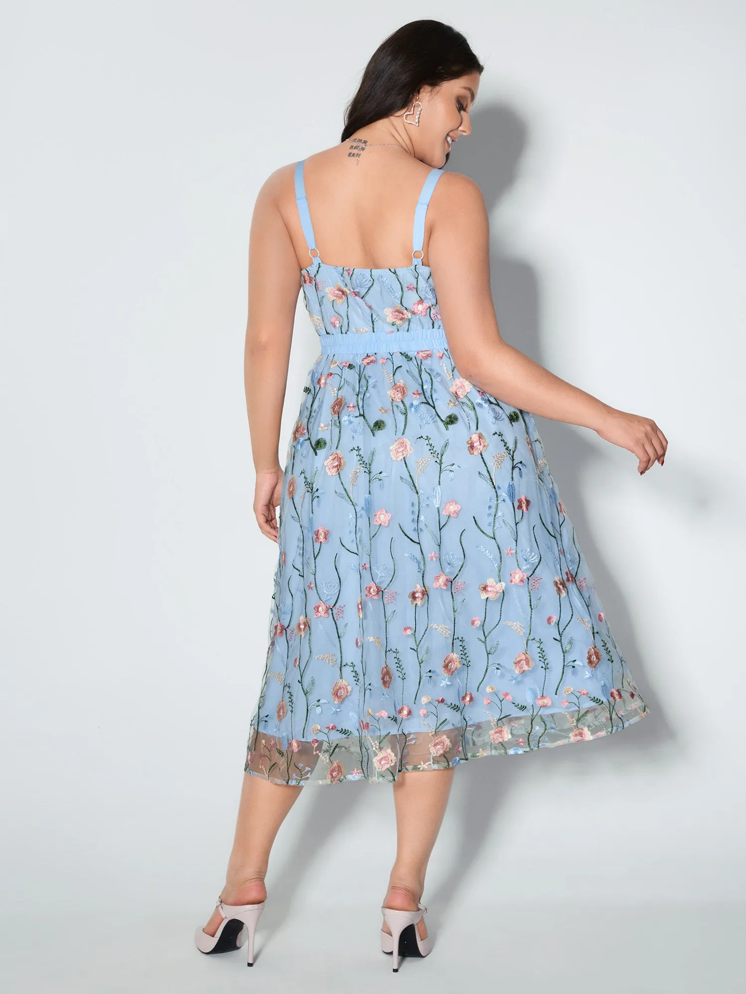 Floral Embroidered Lined Sleeveless Midi Dress sold by Bloomchic product image thumbnail 5