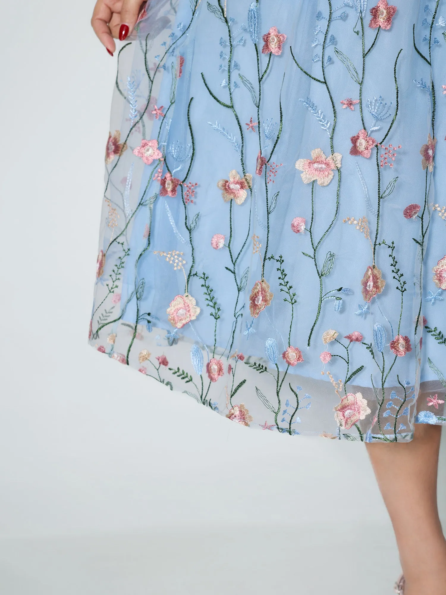 Floral Embroidered Lined Sleeveless Midi Dress sold by Bloomchic product image thumbnail 4