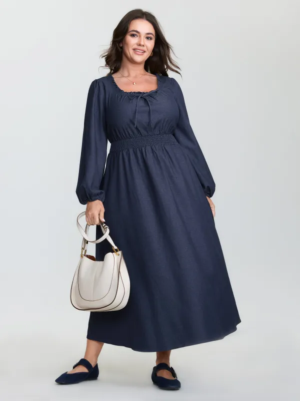 Ruffled Neckline Shirred Waist Pocket Maxi Dress sold by Bloomchic