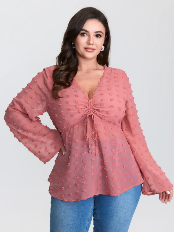 Textured Ruched Bodice Flared Blouse sold by Bloomchic