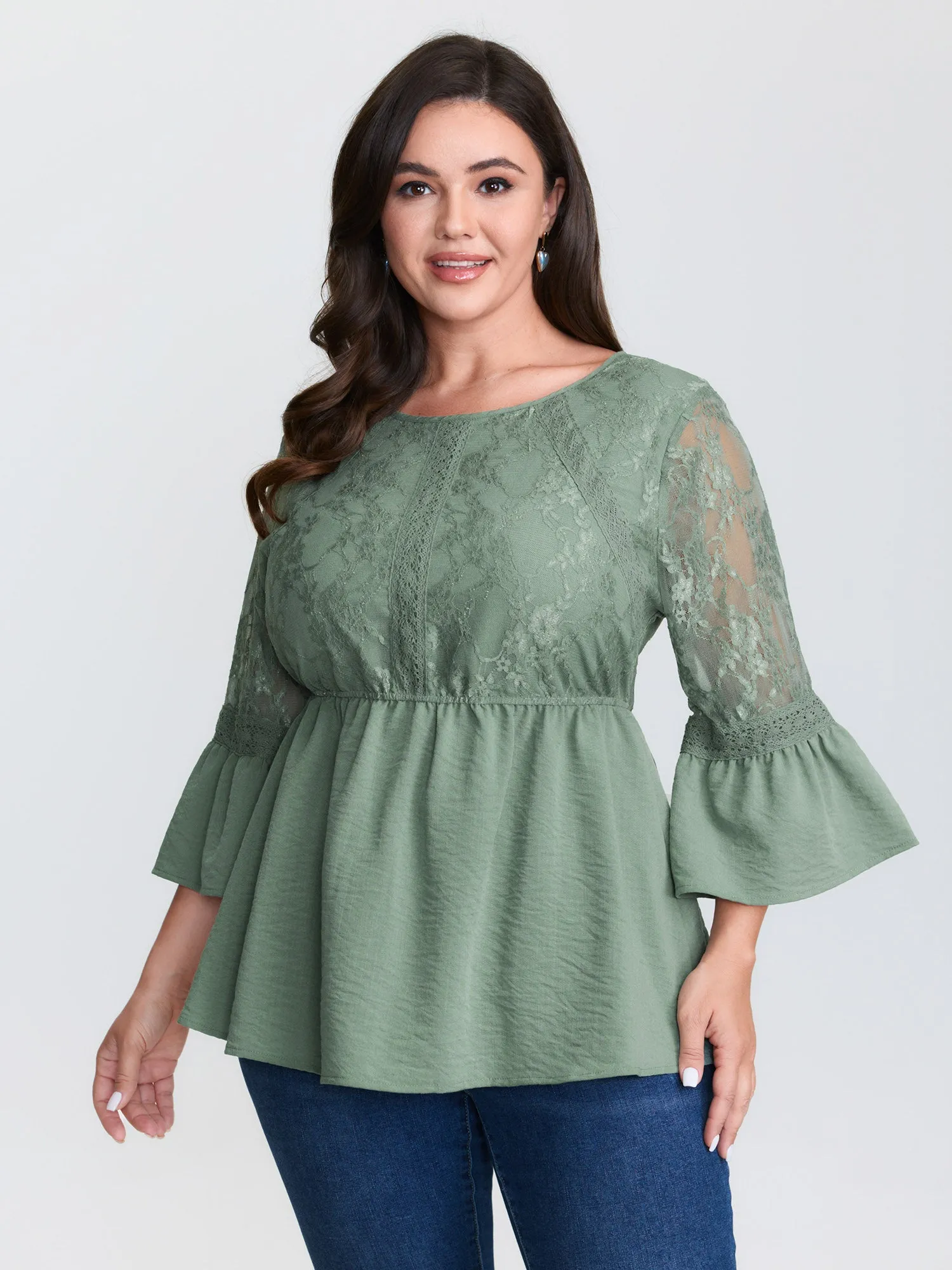 Textured Floral Lace Patchwork Blouse sold by Bloomchic