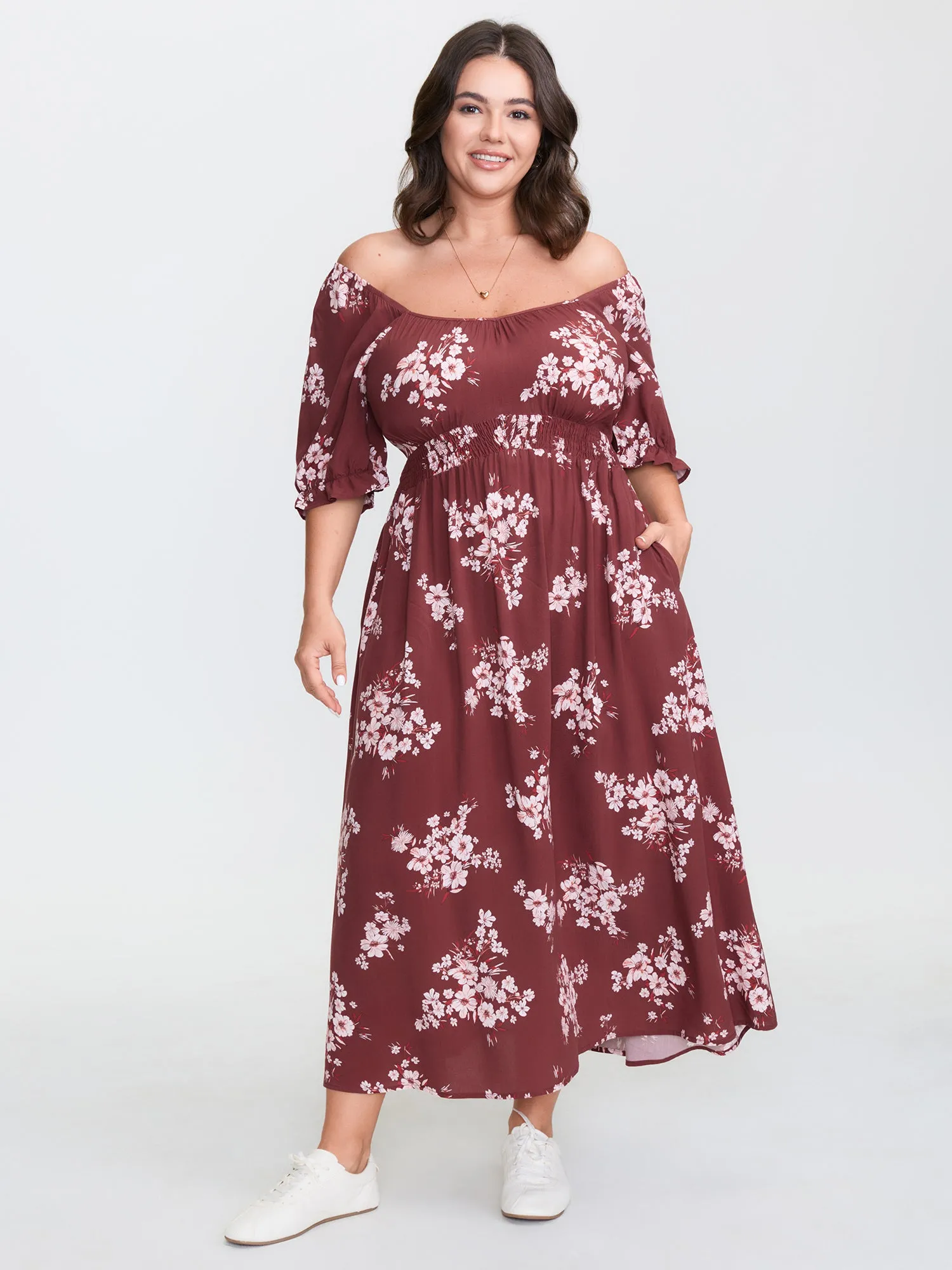 Floral Print Shirred Maxi Dress sold by Bloomchic product image thumbnail 4