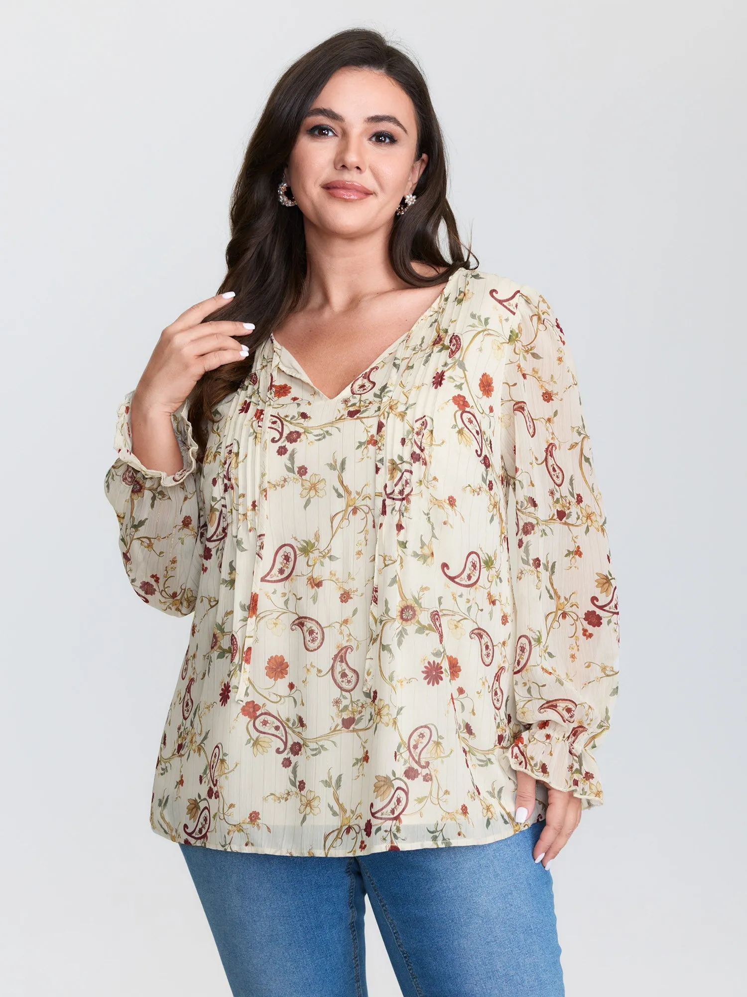 Floral Print Toothpick Pleats Blouse sold by Bloomchic