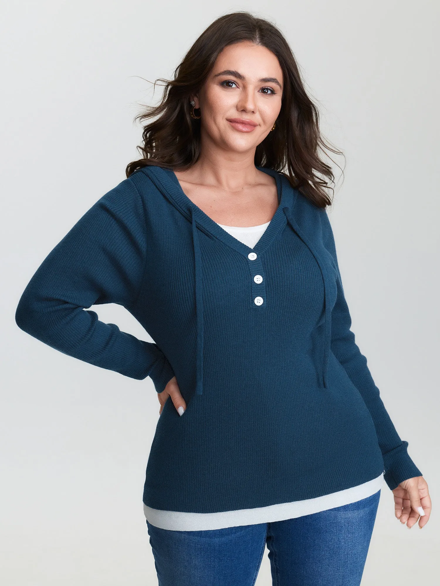 2-in-1 Button Hooded Pullover sold by Bloomchic