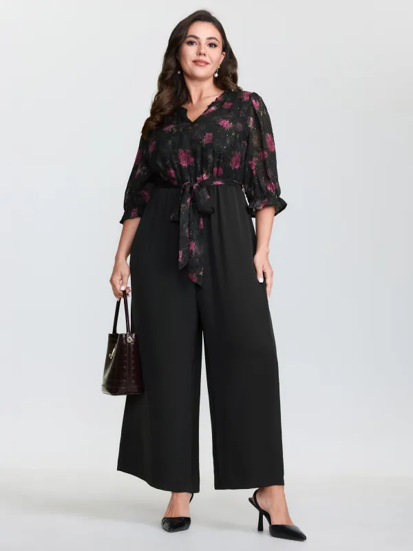 Floral Print Laser Cut Waist Tie Jumpsuit sold by Bloomchic